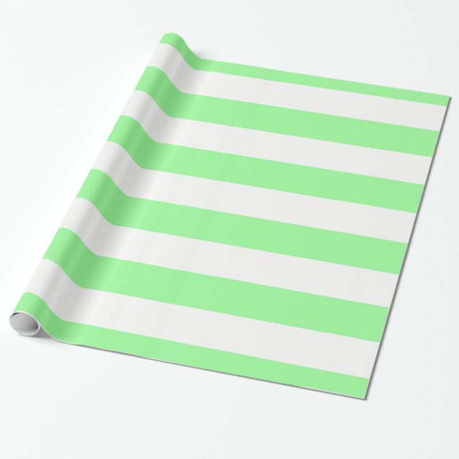 Papel De Presente Padrão de faixa verde-clara e branco grande (Desenrolado)