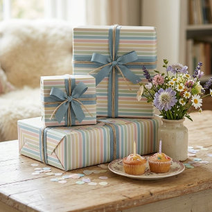 Papel De Presente Padrão de faixas cor-de-rosa azul claro verde-clar