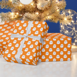 Papel De Presente Padrão de Fantasma Laranja Fofo – Design de Hallow