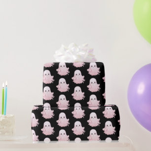 Papel De Presente Padrão de Fantasma Rosa Super Fofo de Halloween