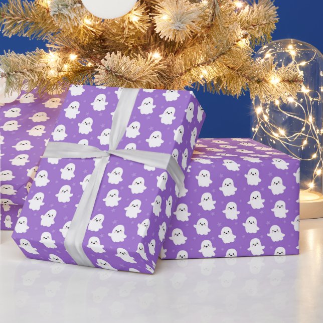 Papel De Presente Padrão de Fantasma Roxo Fofo – Design de Halloween (Feriados)