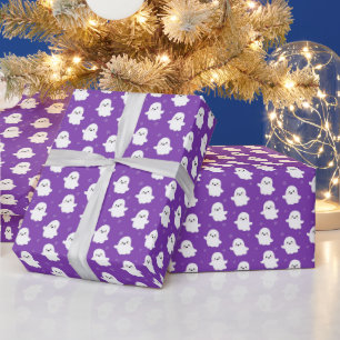 Papel De Presente Padrão de Fantasma Roxo Fofo – Design de Halloween