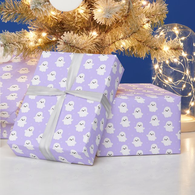 Papel De Presente Padrão de Fantasma Roxo Fofo – Design de Halloween (Feriados)
