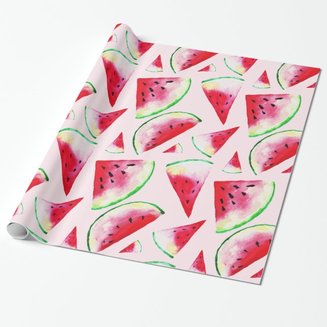 Papel De Presente Padrão de Fatia de Melancia de Aquarela (Desenrolado)