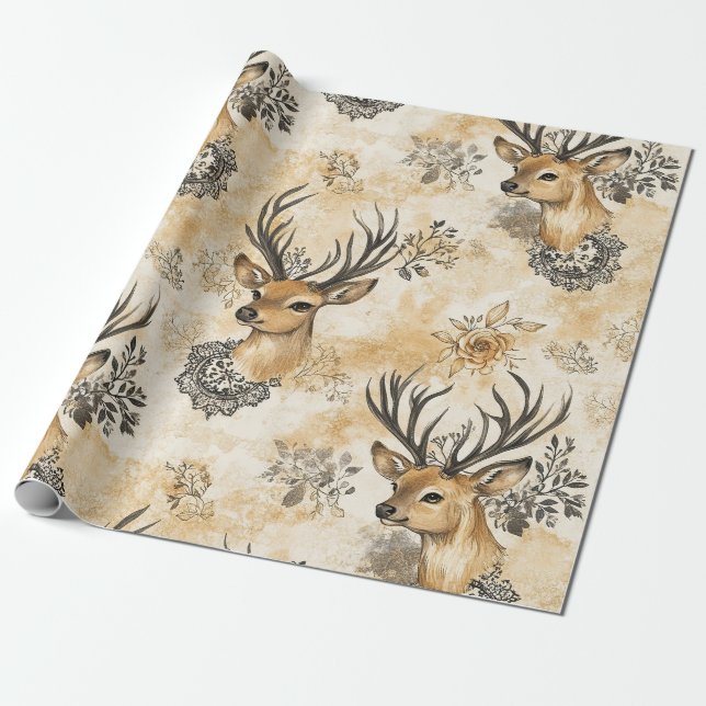 Papel De Presente Padrão de Fawn da Floresta Rústica (Desenrolado)