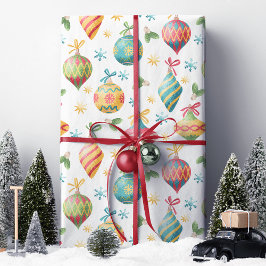 Papel De Presente Padrão de Feriado de Enfeites de natal de Aquarela