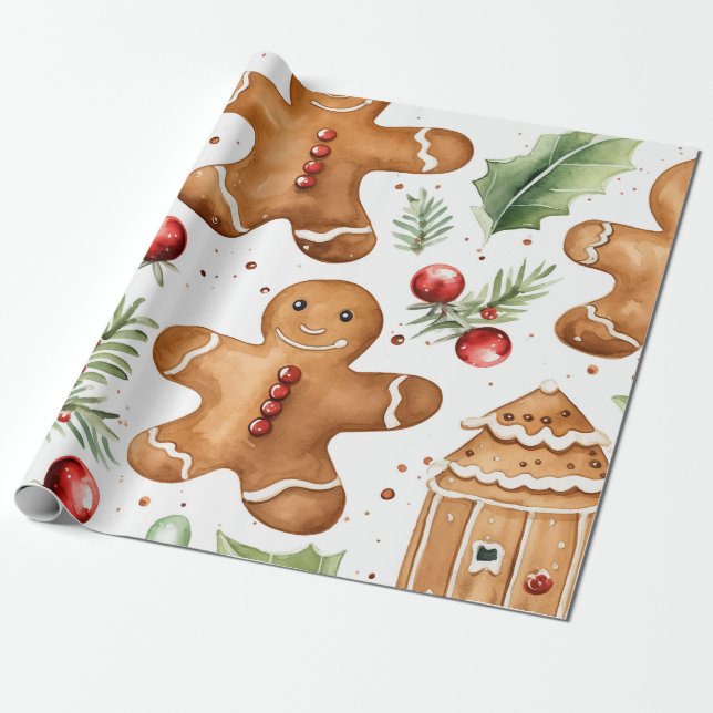 Papel De Presente Padrão de Feriado de Pão Gingerido (Desenrolado)