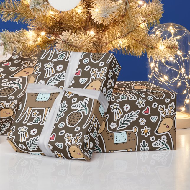 Papel De Presente Padrão de Feriado de Reindeer de Natal (Feriados)