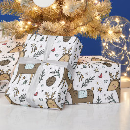 Papel De Presente Padrão de Feriado de Reindeer de Natal