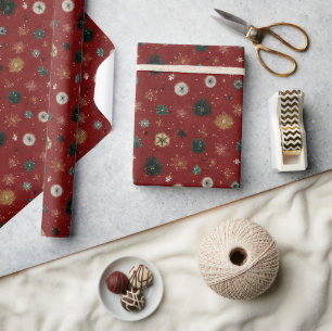 Papel De Presente Padrão de Feriado Vermelho com Flocos de Neve