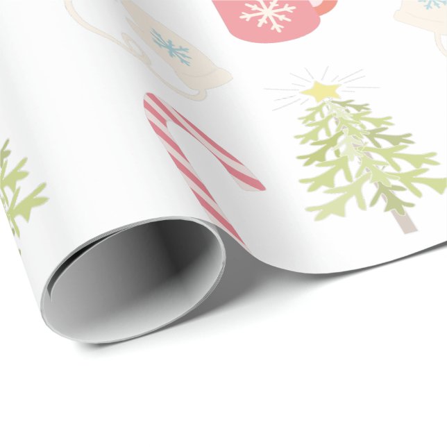 Papel De Presente Padrão de Férias de Natal Bonito Branco (Ponta do rolo)