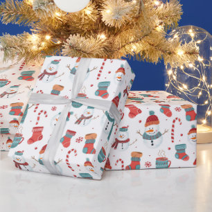 Papel De Presente Padrão de Férias Homem de Neve Aconchegante