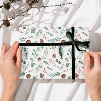 Papel De Presente Padrão de Férias Verde Salvia