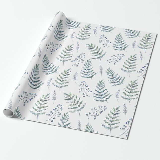 Papel De Presente Padrão de Ferns da Floresta Natural Elegante Water (Desenrolado)