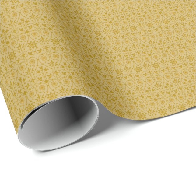 Papel De Presente Padrão de Filigrana Dourado e Dourado  (Ponta do rolo)