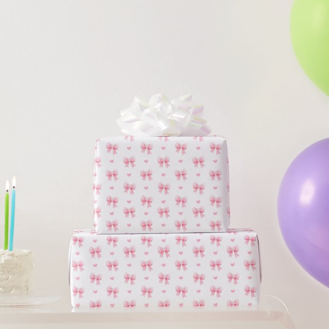 Papel De Presente Padrão de Fita de Coquete Rosa (Presentes para festas)