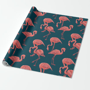 Papel De Presente Padrão de flamingo coral vivo