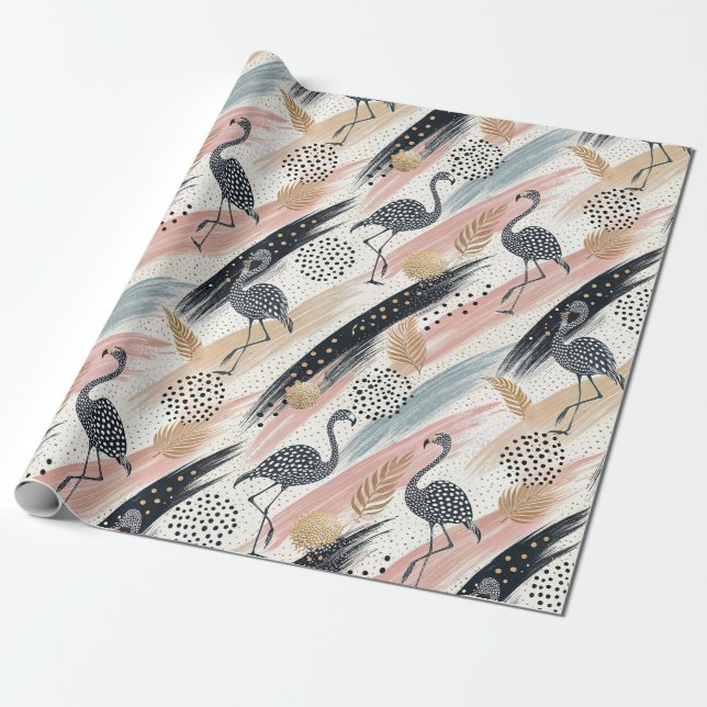 Papel De Presente Padrão de Flamingo e Brushbrato estilizado (Desenrolado)