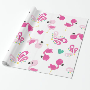 Papel De Presente Padrão de Flamingo Rosa Whimsical