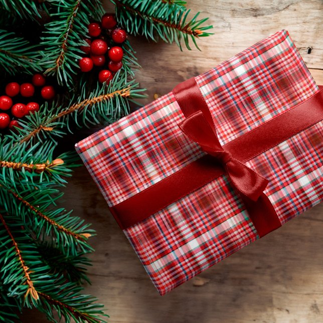 Papel De Presente Padrão de Flannel de Xadrez Vermelha e Branca (Cozy Red and White Plaid Flannel Pattern Wrapping Paper)