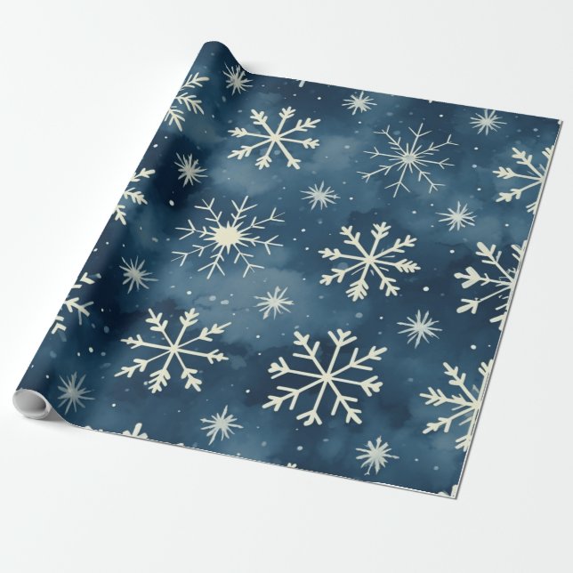 Papel De Presente Padrão de flex de neve azul no Natal (Desenrolado)