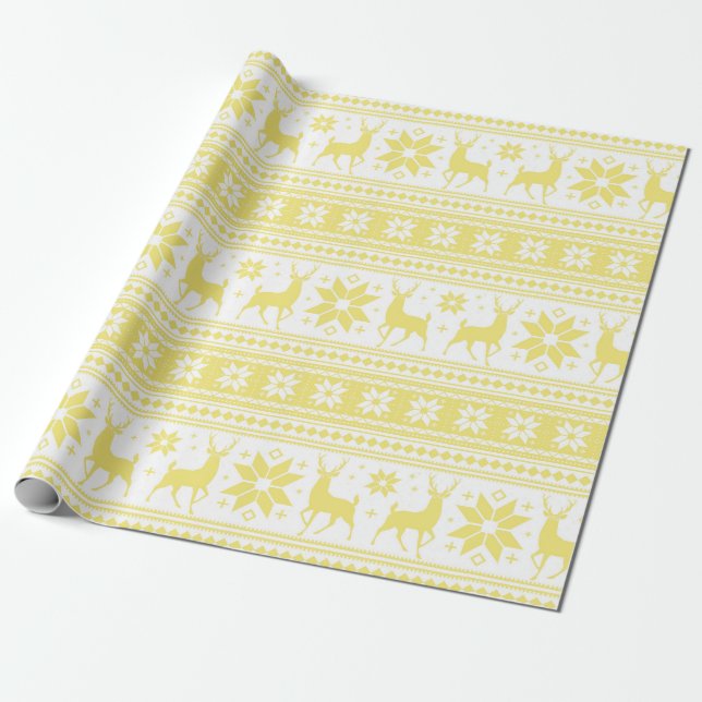 Papel De Presente Padrão de floco de neve amarelo de Natal de invern (Desenrolado)