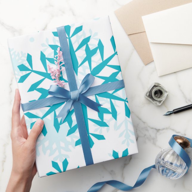 Papel De Presente Padrão de Floco de Neve Azul (Presentear)