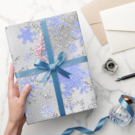 Papel De Presente Padrão de Floco de Neve Azul de Prata Elegante