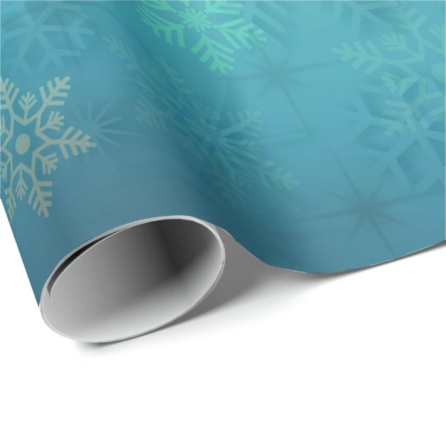 Papel De Presente Padrão de Floco de Neve Azul Elegante (Ponta do rolo)