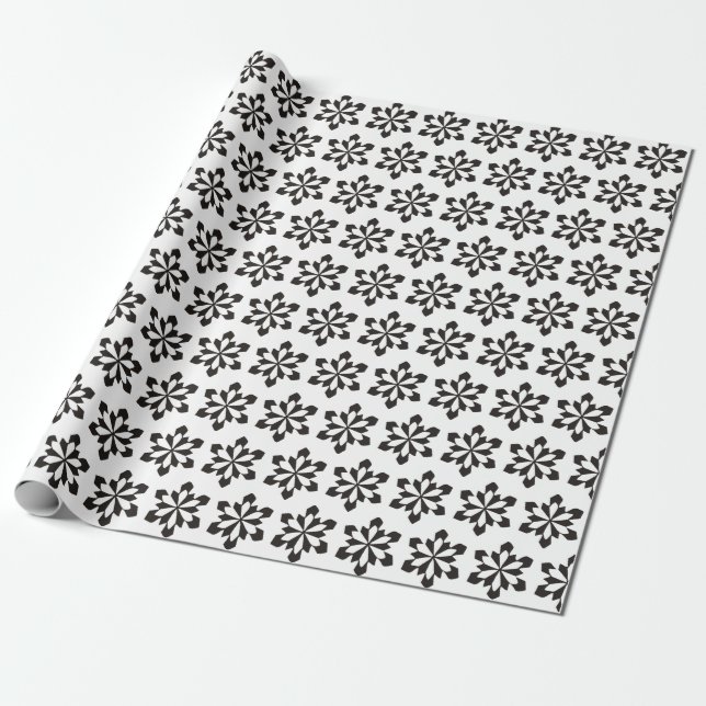 Papel De Presente Padrão de Floco de Neve Branco e Preto (Desenrolado)