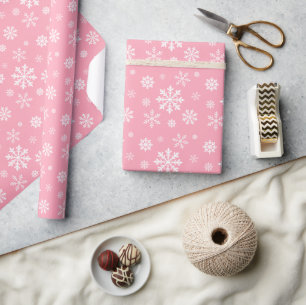 Papel De Presente Padrão de Floco de Neve Branco em Cor de Fundo Ros