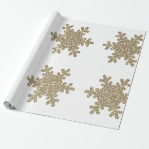 Papel De Presente Padrão de Floco de Neve com Brilho Dourado Natal B