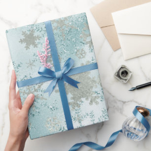 Papel De Presente Padrão de Floco de Neve de Natal de Prata Azul Ele