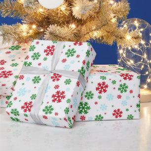 Papel De Presente Padrão de Floco de Neve de Natal Vermelho, Azul e