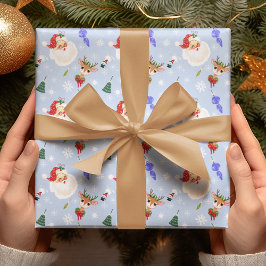 Papel De Presente Padrão de floco de neve do Papai Noel e da Rena Vi