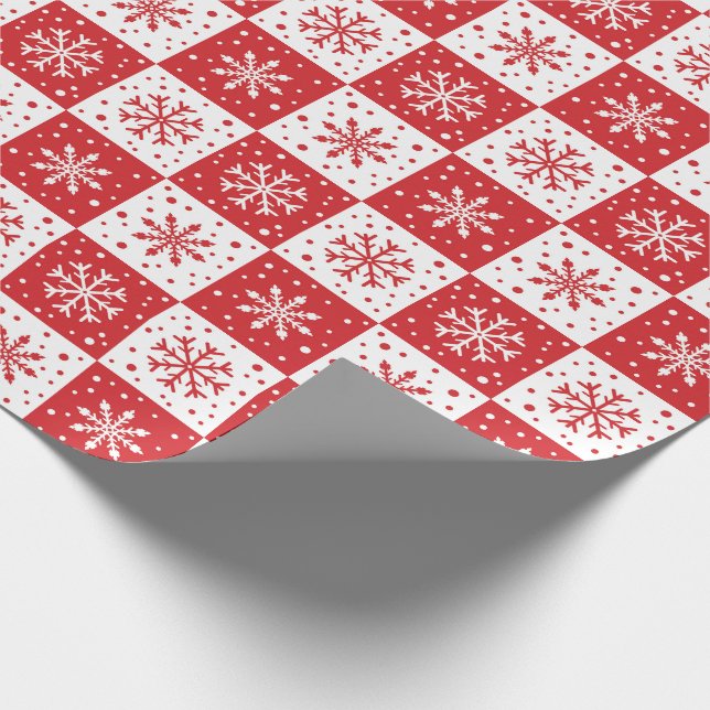 Papel De Presente Padrão de floco de neve e neve (vermelho) (Ponta)