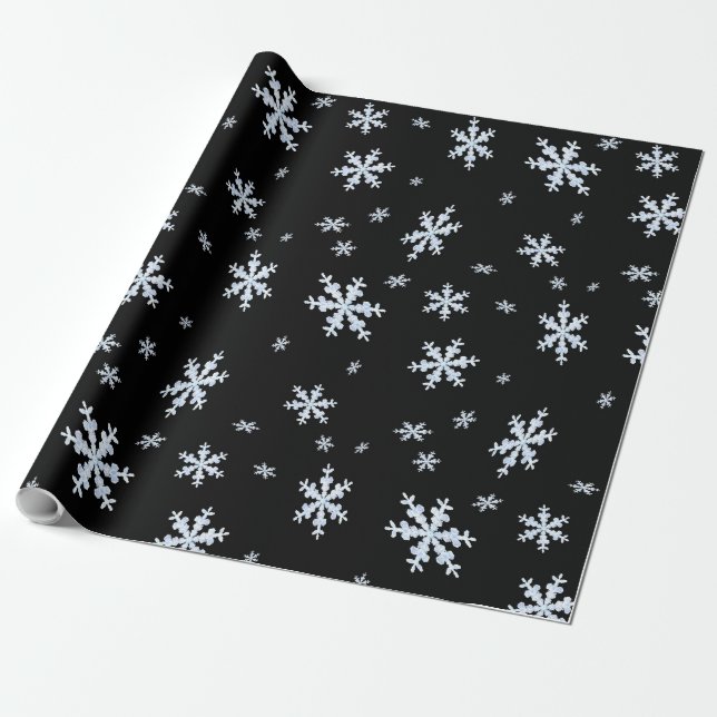 Papel De Presente Padrão de Floco de Neve Preto e Branco (Desenrolado)