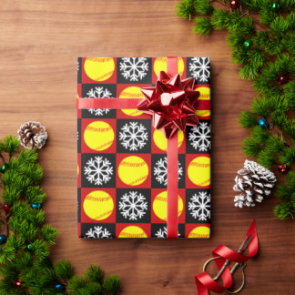 Papel De Presente Padrão de Floco de Neve Preto e Vermelho de Softba