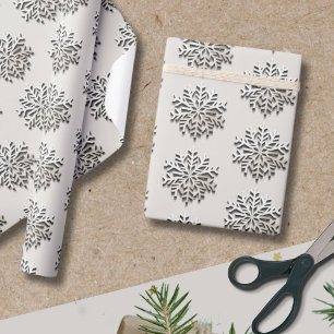 Papel De Presente Padrão de Floco de Neve Silver Elegante