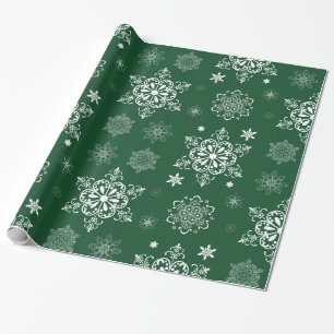 Papel De Presente Padrão de Floco de Neve Verde e Branco