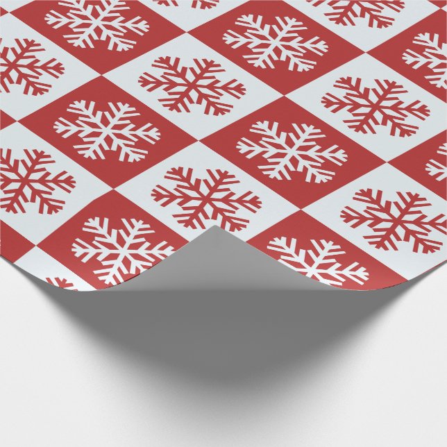 Papel De Presente Padrão de Floco de Neve Vermelho e Branco (Ponta)