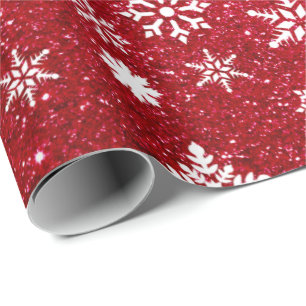 Papel De Presente Padrão de Floco de Neve Vermelho Feriado Natal
