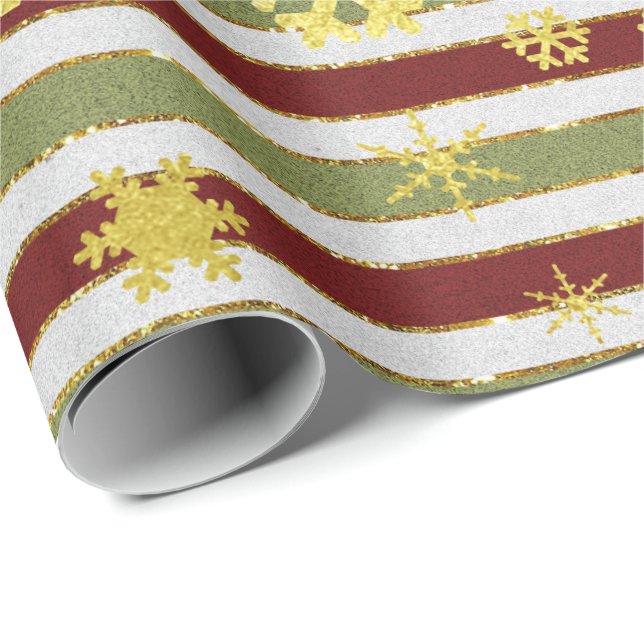 Papel De Presente Padrão de Floco de Neve Vermelho Verde Elegante e  (Ponta do rolo)