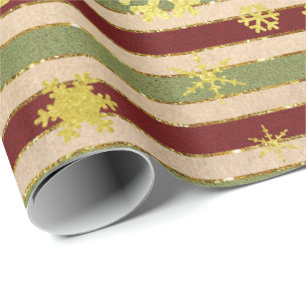 Papel De Presente Padrão de Floco de Neve Vermelho Verde Elegante e