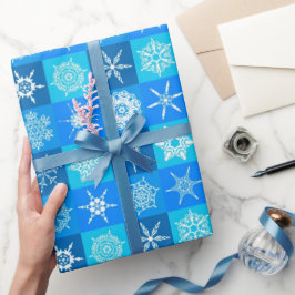 Papel De Presente Padrão de Flocos de Neve Azul