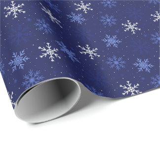 Papel De Presente Padrão de Flocos de Neve Azul Branco