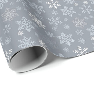 Papel De Presente Padrão de Flocos de Neve Azul Cinza