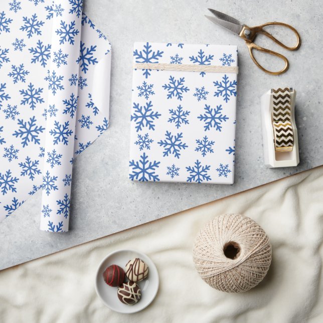 Papel De Presente Padrão de Flocos de Neve Azul para Feriado Sem Fio (Artesanato)