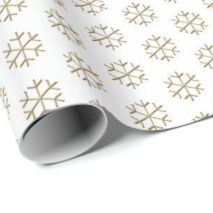 Papel De Presente Padrão de flocos de neve brancos e dourados de Nat