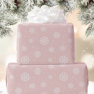 Papel De Presente Padrão de Flocos de Neve Brancos Rosa Natal Feriad